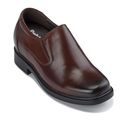 Image of Calden Men's Invisible Height Increasing Elevator Shoes - Dark Brown Leather Slip-on Lightweight Casual Loafers - 3.3 Inches Taller - K31713 - Size 9.5 D(M) US