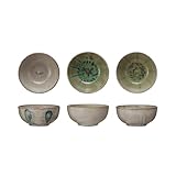Creative Co-Op Geometric Harmony Stoneware Bowls, Green and Blue, Set of 3