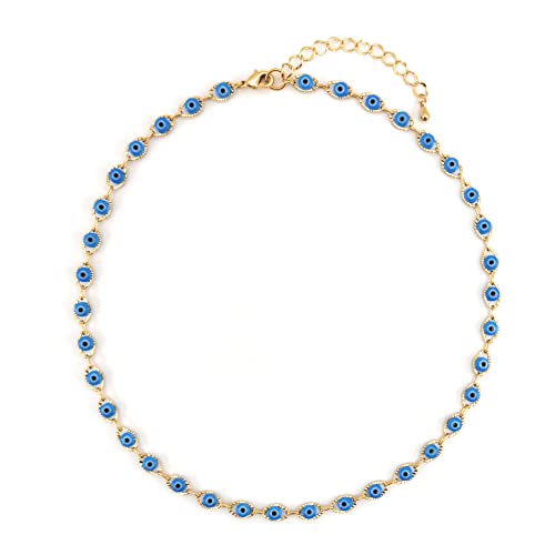 La Mejor Lista de Gargantillas Top 10. 42 Gargantilla de Estrellas, Happy Face, Monedas o Perla - Elije tu favorita - Choker - 90s - Chapa de Oro Calidad Premium - Ajustable de 35cm a 40cm - Elegantia Jewelry (Ojo Turco...