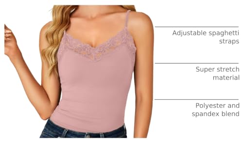 Image of LYANER Women's Lace Trim V Neck Camisole Adjustable Strap Undershirt Tank Stretch Fitted Cami Top