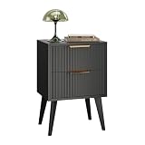 YAUKOMEL Fluted Nightstand with 2 Drawers,Black Bedside Table