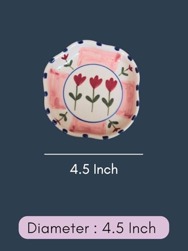 Image of WEAVING HOMES Pink Peony Handmade Dessert Plate, Size: 11 cm Microwave & Dishwahsher Safe (Set of 1)