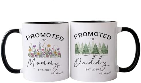 Promoted to Parents Coffee Mugs - Gifts for Mommy and Daddy Gift Set to be 2025, New Mom and Dad First Time 2025 Announcement Mommy Daddy Set Mug 11oz (Parents 2025 Black)