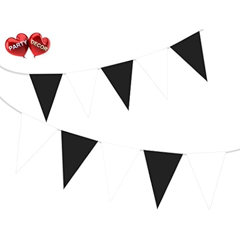 Party Decor Black & White Wedding Colours Bunting Banner 15 Flags For Guaranteed Stylish party decoration Cover