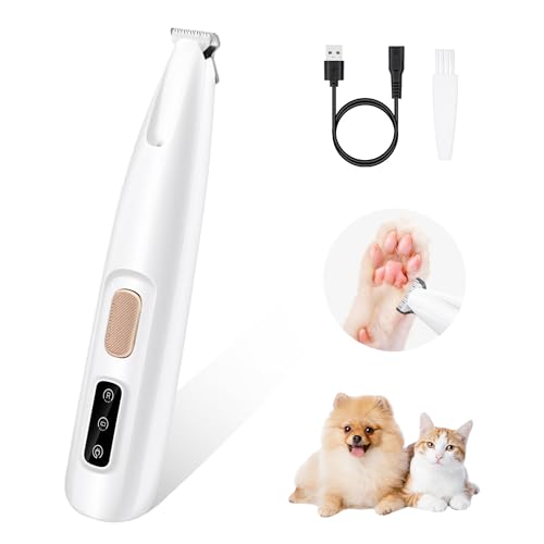 Mcbazel Pet Micro Precision Trimmer, Multifunctional Pet Hair Trimmer Waterproof Rechargeable Shaver with LED Light for Paws Eyes Ears Face Buttocks for Small Dogs and Cats，50dB Quiet Shave.