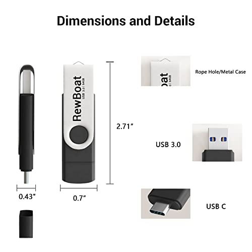 REWBOAT 64GB Type C Flash Drive 2 in 1 OTG USB 3.0 + USB C Memory Stick Phone External Storage Thumb Drive Jump Drive High-Speed Data Tranfer for Android Smartphone Computers - Image 2
