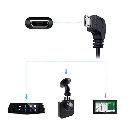 Pixelman Dash Cam Power Cord,Micro USB 11.5ft Long Charging Cable for Dashcam Mirror Cam,USB to Micro USB Car Camera Charger Wire,90 Degree Angle Power Cord Adapter