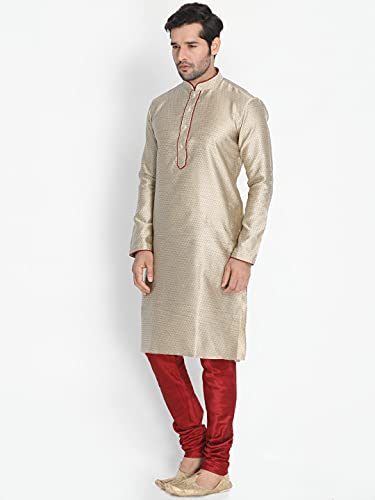 Image of VASTRAMAY Men's Beige Cotton Silk Blend Kurta and Pyjama Set VASMK047BGnPMA 40