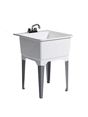 CASHEL 1950-31-11 Standard Utility Sink - Fully Loaded Sink Kit, Steel Leg, White