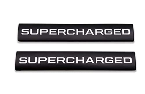 Image of 2Pcs 3D Raised Supercharged Logo Car Emblem Premium Auto Badge Rear Trunk Sticker Side Decal (Black White)