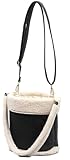 Fall Winter Bucket Bag Plush PU Splicing Drawstring Closure Adjustable Strap Casual Commute