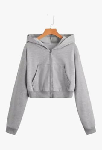 Image of Rabboni Women's Crop Fleece Hoodie Jacket | Full Sleeve Zip-Up Hooded Sweatshirt for Women & Girls | Soft Warm Casual Winter Wear Crop Hoodie