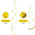 24 PCS Gold Foil Hanging Swirl,Sparkle Ceiling Hanging Decorations, Plastic Streamer Party Decorations,Swirl Decorations with Double-Swirls and Single-Swirls for Birthday,New Year,Graduation - Image 2