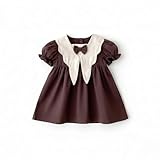 kavrozee Toddler Girls' Dress,Ruffle Sleeved Fashion V-Neck Bow College Style Retro Princess Dresses (US, Age, 18 Months, 24 Months, Browns)