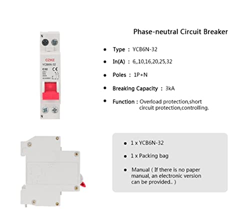 Disjoncteur miniature YCB6N-32 10A avec coupure simultanée phase et neutre - 7