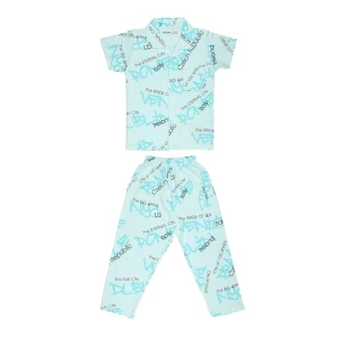 Rise & Shine | Doreme Half Sleeves Cotton Pyjama Set for Kids 3 to 6 yrs| Long Kids Sleepwear for Boys and Girls | Loungewear for Children | Unisex PJ shirt and pyjama set | Kids Nightwear Suit