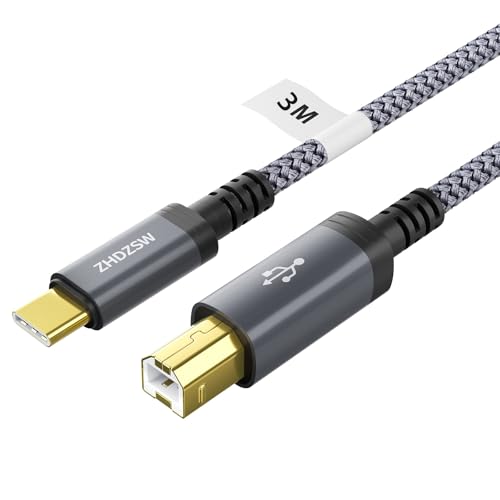 USB B to USB C Cable 3M USB C Printer Cable Braided Suitable forMacBook Pro/Air Matebook Dell HP Canon Scanner Digital Piano MIDI etc