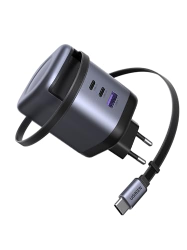 UGREEN Nexode Cargador USB C GAN con Cable Retráctil 100W, Carga Rápido con 4 Puertos, Compatible con MacBook Pro/Air, Galaxy S-A, iPhone 17...