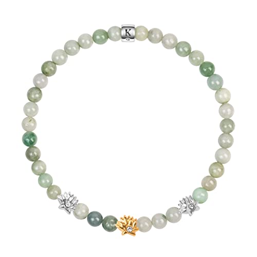KARMA AND LUCK - Limitless Potential - Abundance & Prosperity Burmese Women's Real Jade 925 Sterling Silver - 18K Gold Plated Triple Lotus Charm Stretch Bracelet Handmade in Bali