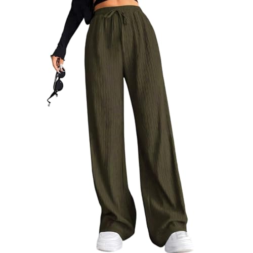 Wide Leg Pants Woman Flowy Pleated High Waisted Pants Drawstring Elastic Waist Palazzo Pant Comfy Causal Pull on Pant