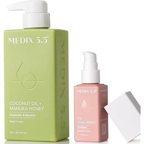 Medix 5.5 Coconut Oil + Manuka Honey Moisturizing Body Cream + 3% Hyaluronic Acid Hydrating Serum Set Cover