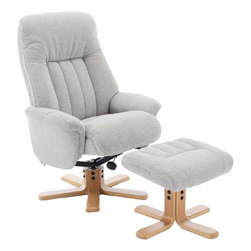 Morris Living Paris Swivel Recliner Chair with Footstool, Lille Fabric, Cloud