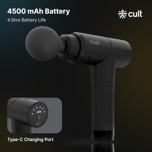 Image of CULT Volt Pro, Full Body Professional Gun Massager, 4500 mAh battery, QuietMotion Tech, Deep Tissue Percussions, 4 Interchangeable heads, 6 Speed levels, Silicone head, Carry Pouch.
