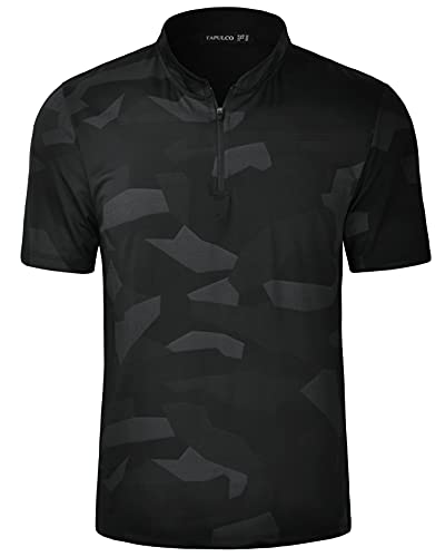 TAPULCO Mens Quarter Zip Golf Shirt Summer Short Sleeve Fashionable Geometric Printed Quick Dry Active Running Bike Pullover Sportswear Tee Shirts Camo Black XX-Large