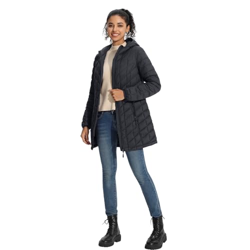 ZMC Women's Packable Puffer Jacket, Water-Resistant Hooded Puffer Jacket Lightweight Mid-Length Winter Puffer Coat2
