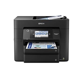 Epson Impressora multifuncional sem fio Workforce Pro WF-4830 com impressão automática de 2 lados, cópia, digitalização e fax, ADF de 50 páginas, capacidade de papel de 500 folhas e tela sensível ao toque colorida de 4,3 polegadas, funciona com Alexa, preto, grande