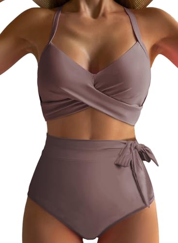 Dokotoo Damen Bikini Set Wickeloptik Push Up Bademode Bauchweg High Waist...