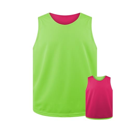 TopTie Reversible Soccer Jersey, Team Scrimmage Practice Vest Soccer Pinnies for Adult and Youth-Neon Green/Hot Pink-XL