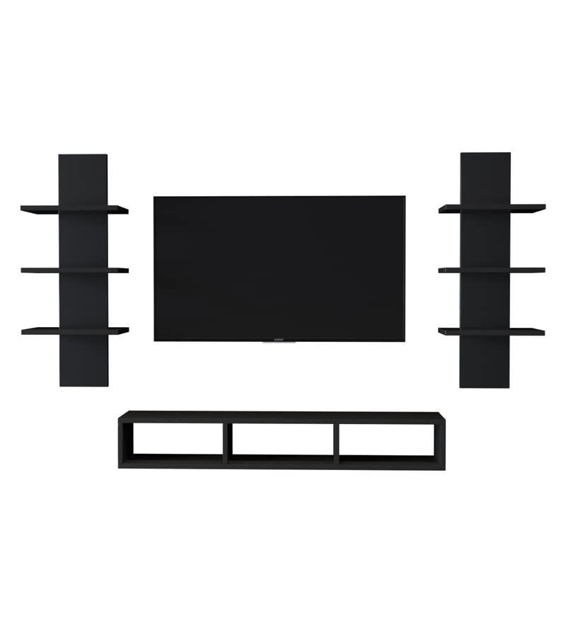 Image of Wooden handicrafts Tv Cabinet Dazzling Wall Rack Shelves Set MDF -Medium Density Fiber Home Decoration Wall Decor (Black, Tv Cabinet)