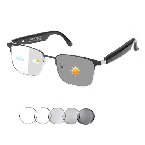 Smart Bluetooth Glasses, Blue Light Glasses for Women Men, Remote Shooting, Open Ear Sound Mic & Speakers, Magnetic Charging, Color-Changing Polarized Sunglasses Lenses, Voice Assistant(GS06