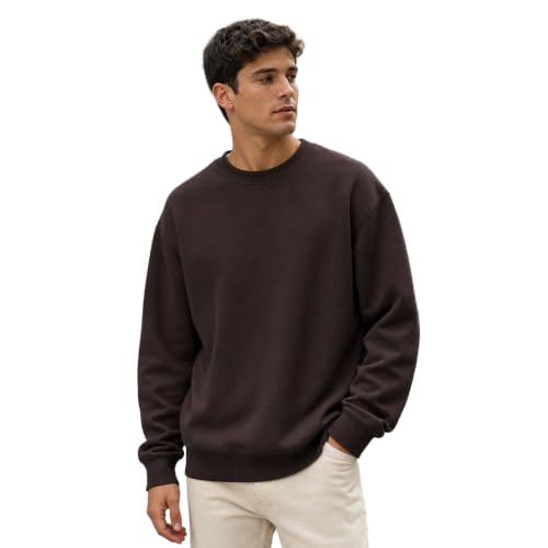 Image of Nobero Oversized Sweatshirts for Man Stylish Crew Neck | 280 GSM Rich Cotton Fleece Solid Oversized Fit Full Sleeve Sweatshirt for Men | Stylish Casual Wear Winter Sweatshirt for Men
