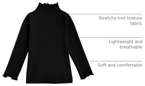 Image of Girls Lettuce Edge Trim Mock Neck Long Sleeve Slim Fit T-Shirt Tops Lightweight Knit Tee