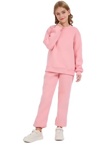 Flygo Boys Girls 2 Piece Outfits Fleece Kids Sweatsuit Crewneck Sweatshirt and Sweatpants Tracksuit Clothing Set3