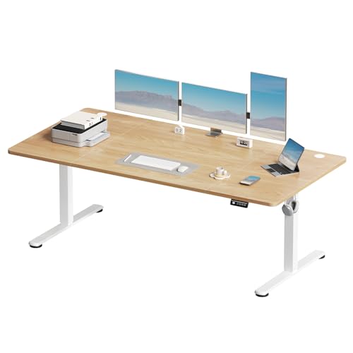 Devoko 180x80 cm Escritorio Regulable en Altura, Escritorio Elevable Eléctrico Telescópico Bidireccional, Escritorio de Oficinay Hogar, para Estudio en Casa con Tablero Ensamblado, Beige