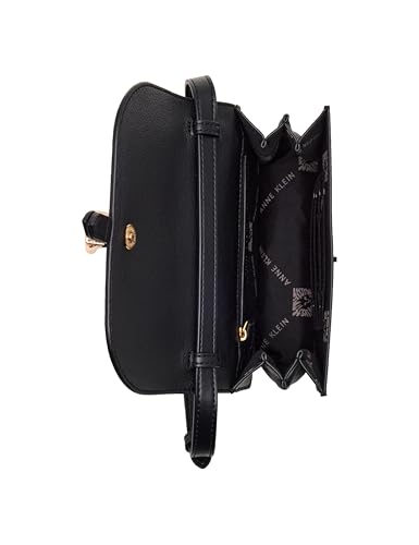 Anne Klein Womens Sculpted Buckle Flap Crossbody, Black3
