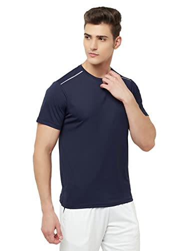 Image of TRUEREVO Mens Solid Half Sleeve Round Neck Sports T Shirt Polyester Fabric with Reflective Details for Gym Training Workout Running