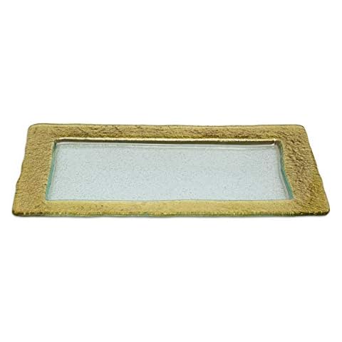 14" Rectangular Glass Tray with Gold Border Cover