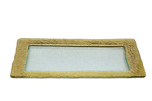 14 Rectangular Glass Tray with Gold Border