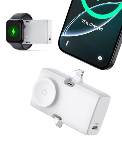 ZIMAOER Batería Portátil para iPhone y Apple Watch, Cargador Portátil, Batería Externa para Móviles con Puertos Lightning y Type-C para iPhone 16/15/14, Apple Watch Series 7/8/9/10/Ultra