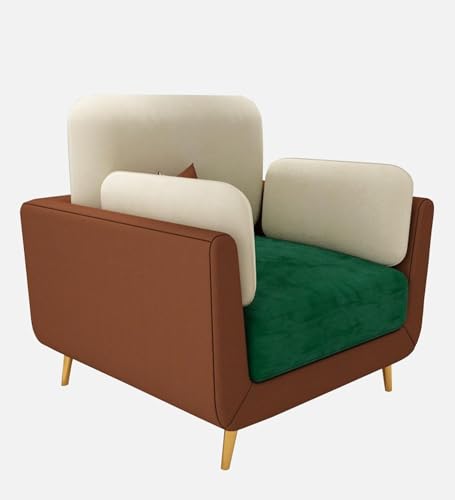 Image of Modern & Luxury Cushioned Couch Relax sectional Sofa in Fabric & Velvet and Heavy Duty Sofa Ideal for bedrooms, Living Rooms, Guest Rooms and Office-(One Seater Green & Beige).