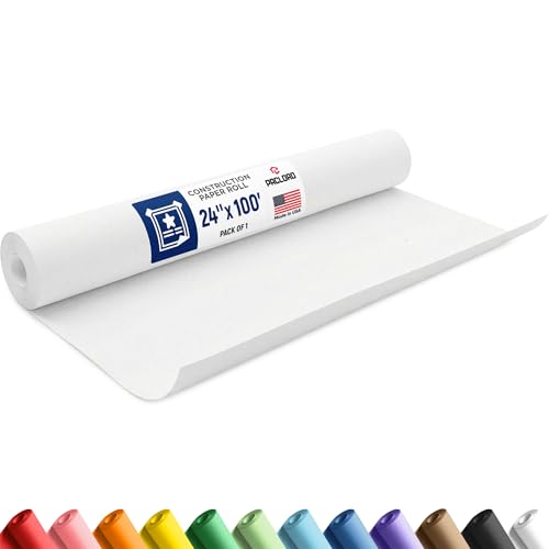 White Construction Paper Roll 24" x 100 ft – Made in USA – 24" Bulletin Board Paper for Classroom & School, Teachers & Kids