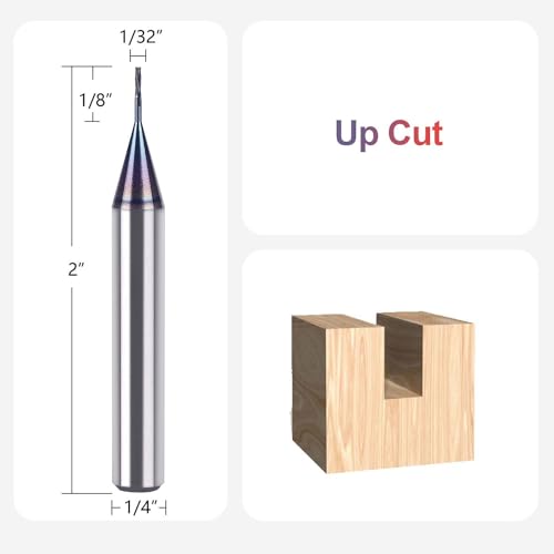 Image of SpeTool 1 /32 Inch Cutting Diamter Upcut Spiral Router Bit 1 /4 Inch Shank with TAC Coated Carbide CNC Router Bit End Mill Woodworking Slot Carving Engraving Tool