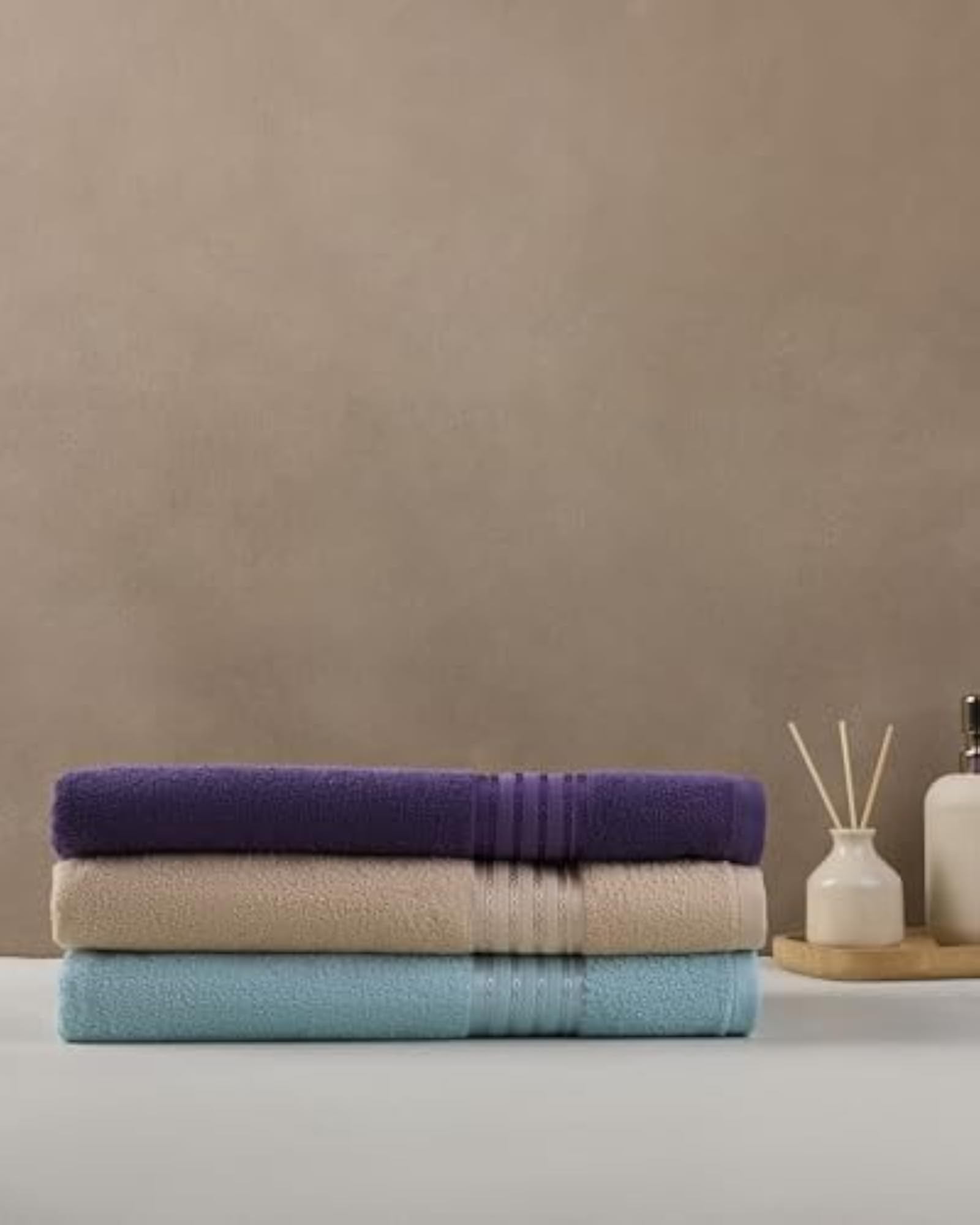 Himeya 100% Cotton Bath Towels, 3 Piece Set, Large Size