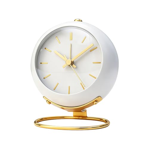 Tissting Analog Alarm Clocks Retro Backlight Small Round Desktop Clock Silent Non Ticking Metal
