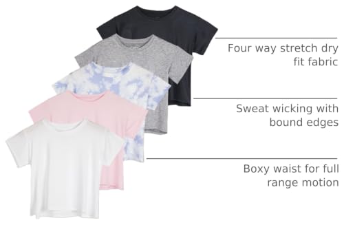 Image of Real Essentials 5 Pack: Women's Dry-Fit Crop Top Short Sleeve Shirts Workout Gym Cropped Athletic Tee (Available in Plus)
