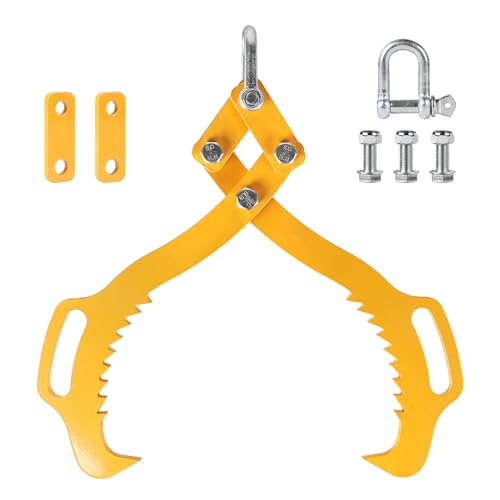 SWAWIS Pince a Bois Forestier pour Troncs en Acier Allié, Pince de Levage pour Grumes pour Bûches Jusqu'à 460mm, Capacité de Chargement : 800Kg, Grappin Lourd Griffe à Bois(Jaune)
